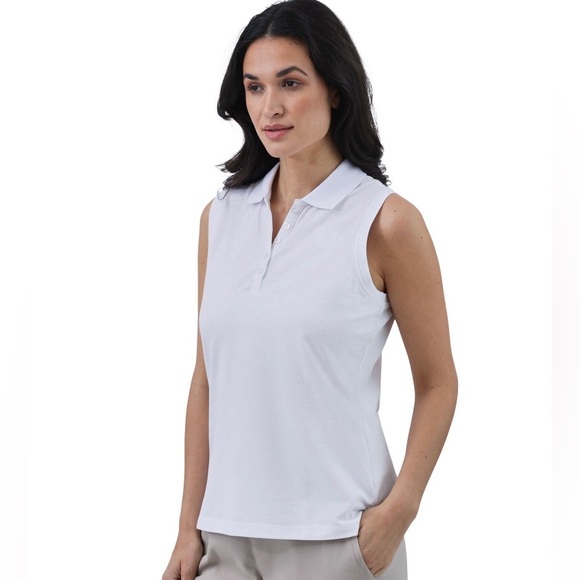 CHAPS Womens Sleeveless Polo Shirt Size Medium White New - Picture 1 of 8